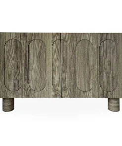 Petit buffet rétro-moderne avec portes sculptées Durand L80cm Chêne grisé