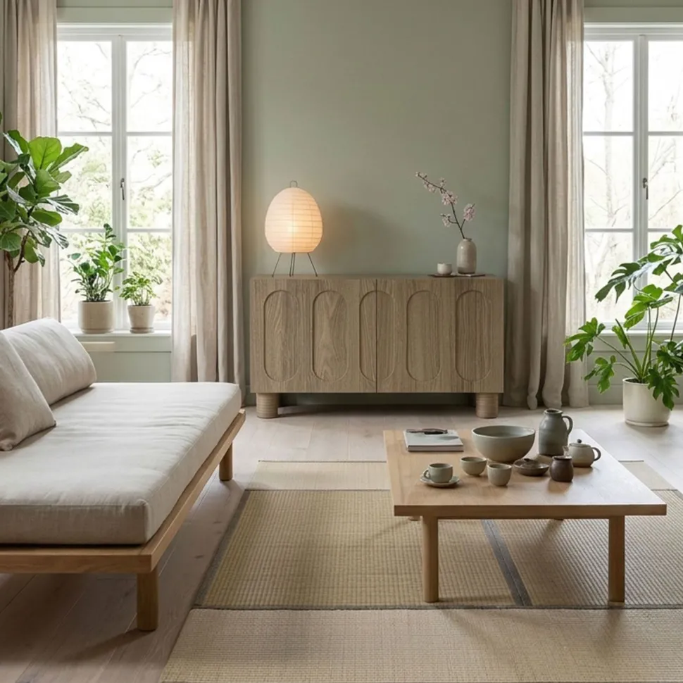 Petit buffet rétro-moderne avec portes sculptées Durand L80cm Chêne grisé