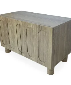 Petit buffet rétro-moderne avec portes sculptées Durand L80cm Chêne grisé