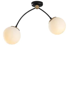 Plafonnier 2 lampes arcs asymétriques Gabilan Verre Blanc et Métal Noir et Or
