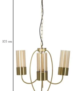 Plafonnier 3 lumières métal doré et verre