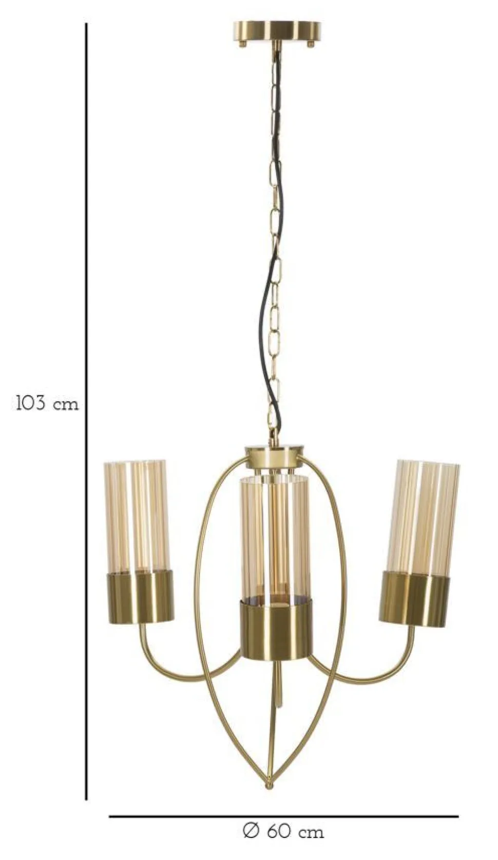 Plafonnier 3 lumières métal doré et verre