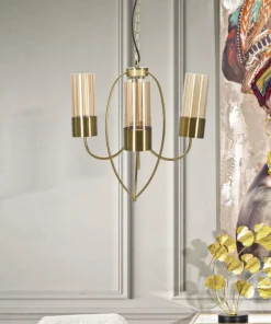 Plafonnier 3 lumières métal doré et verre