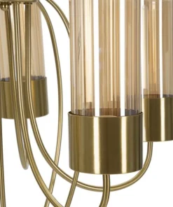 Plafonnier 5 lumières Versailles Métal Doré Verre Transparent