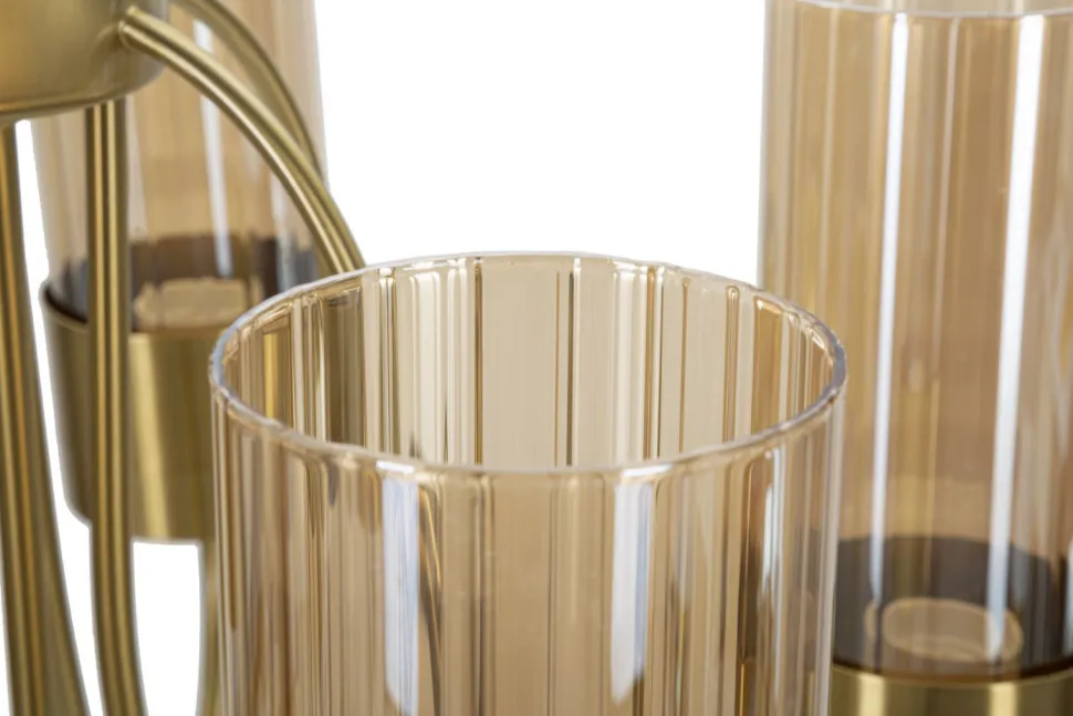 Plafonnier 5 lumières Versailles Métal Doré Verre Transparent