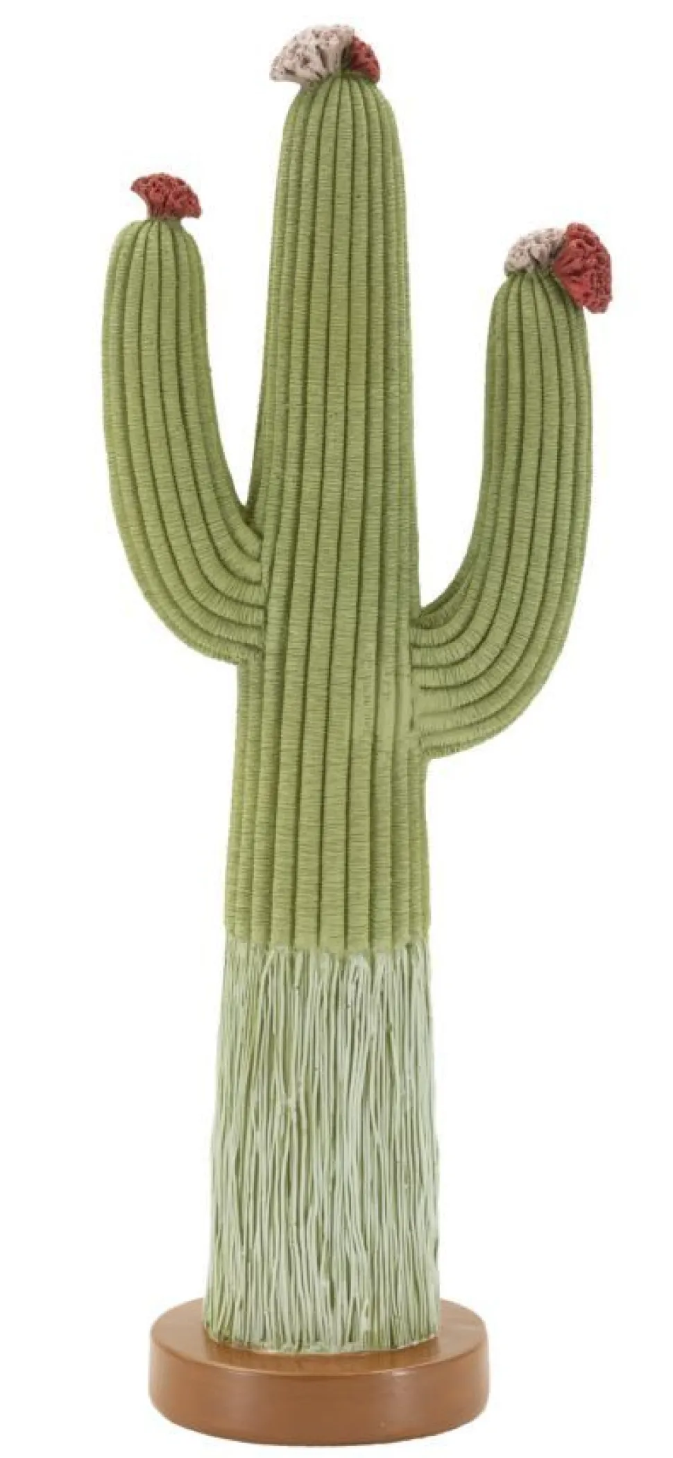 Plante décorative Cactus Stons en tissu vert sur socle en bois marron