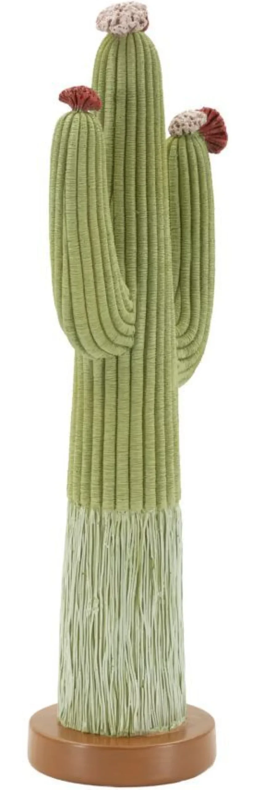 Plante décorative Cactus Stons en tissu vert sur socle en bois marron