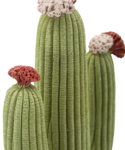 Plante décorative Cactus Stons en tissu vert sur socle en bois marron