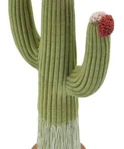 Plante décorative Cactus Stons en tissu vert sur socle en bois marron
