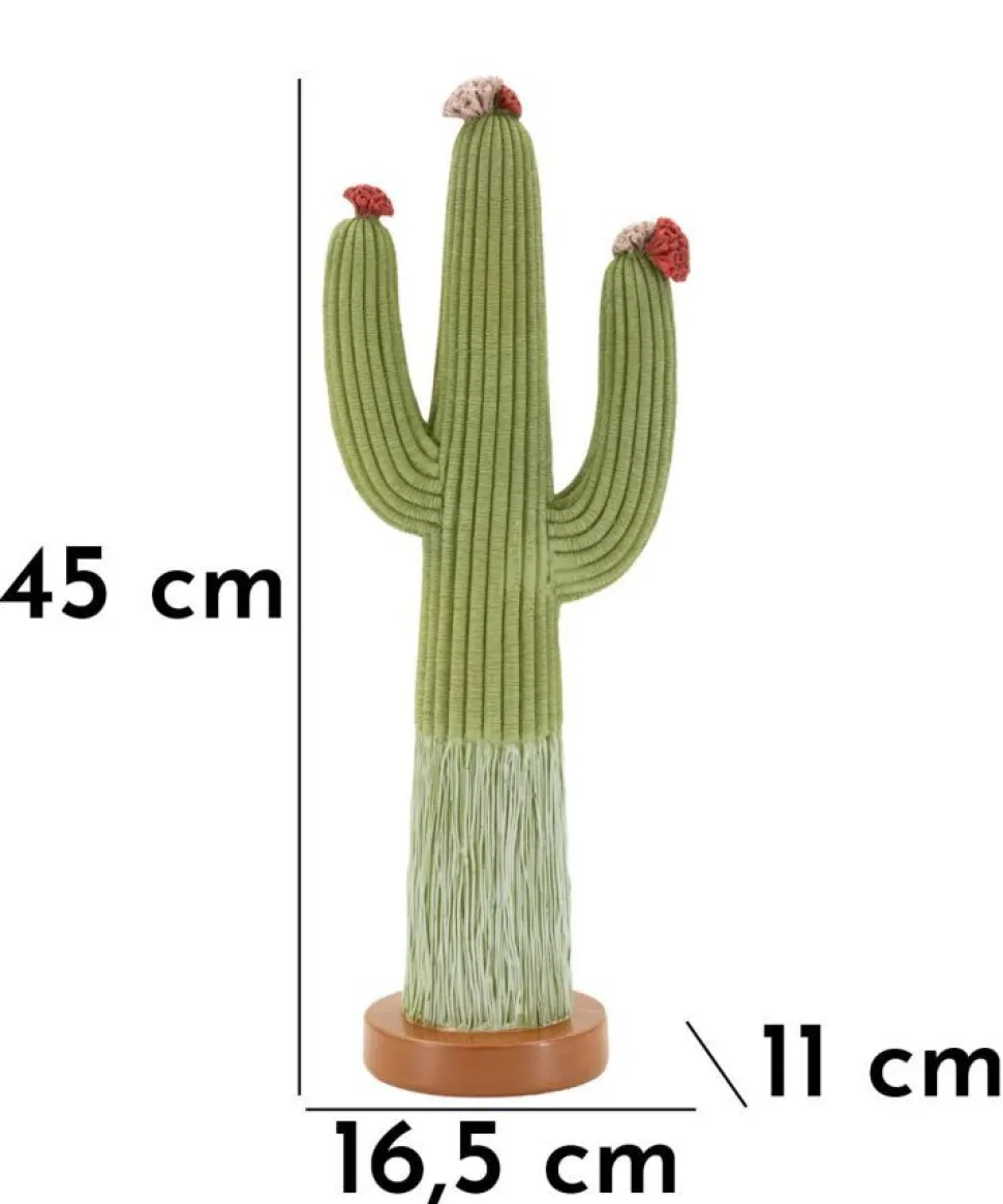 Plante décorative Cactus Stons en tissu vert sur socle en bois marron