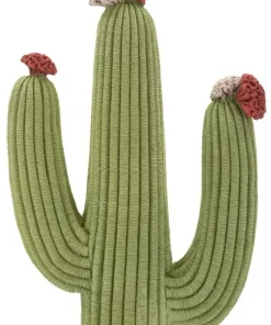 Plante décorative Cactus Stons en tissu vert sur socle en bois marron