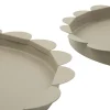 Plateau rond gris colombe set de 2 pièces métal bord ondulé