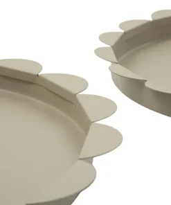 Plateau rond gris colombe set de 2 pièces métal bord ondulé