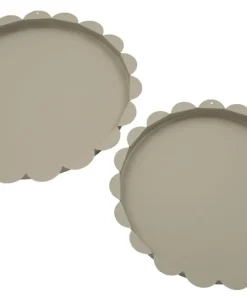 Plateau rond gris colombe set de 2 pièces métal bord ondulé