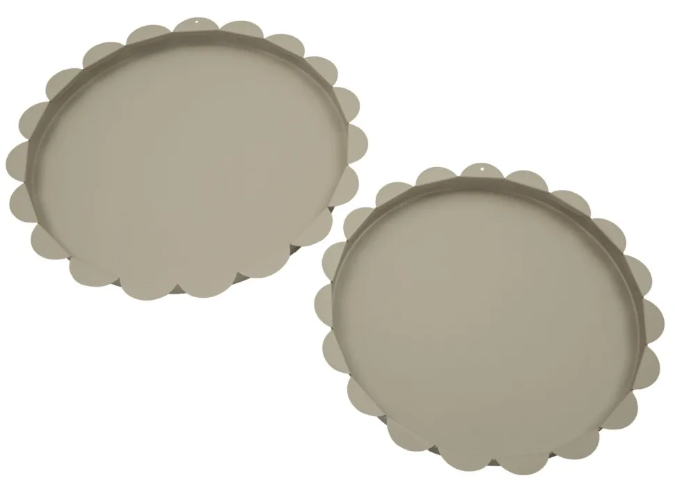Plateau rond gris colombe set de 2 pièces métal bord ondulé