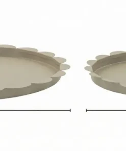 Plateau rond gris colombe set de 2 pièces métal bord ondulé