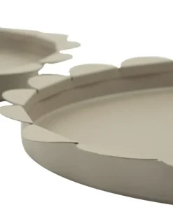 Plateau rond gris colombe set de 2 pièces métal bord ondulé