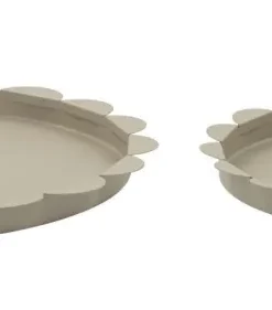 Plateau rond gris colombe set de 2 pièces métal bord ondulé