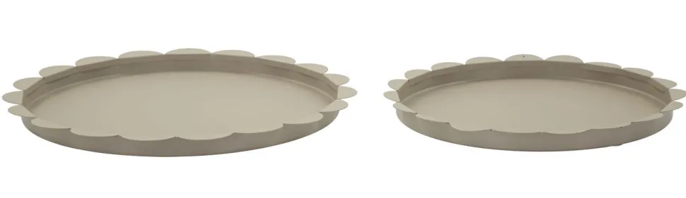 Plateau rond gris colombe set de 2 pièces métal bord ondulé