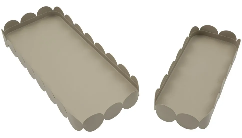 Plateaux rectangulaires en métal gris colombe bord ondulé set de 2