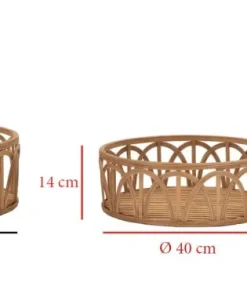 Plateaux ronds en rotin tressé marron ensemble 3 pcs