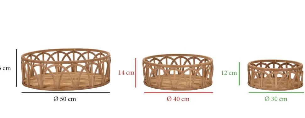 Plateaux ronds en rotin tressé marron ensemble 3 pcs