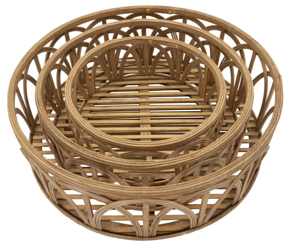 Plateaux ronds en rotin tressé marron ensemble 3 pcs