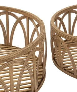 Plateaux ronds en rotin tressé marron ensemble 3 pcs