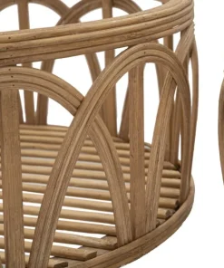 Plateaux ronds en rotin tressé marron ensemble 3 pcs