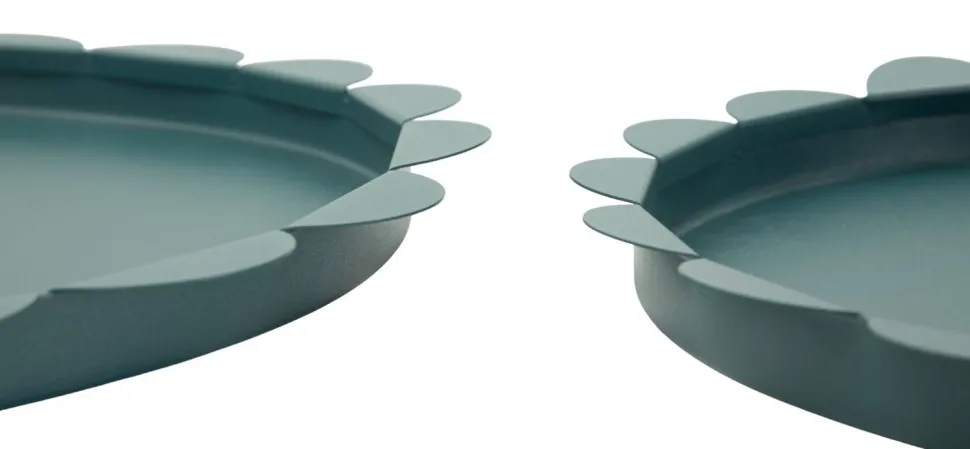 Plateaux ronds métal bleu canard set de 2 pcs