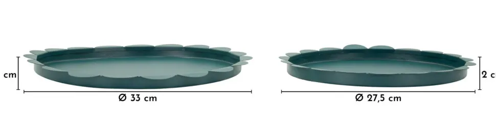 Plateaux ronds métal bleu canard set de 2 pcs