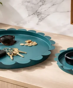 Plateaux ronds métal bleu canard set de 2 pcs