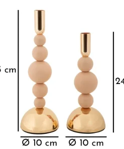Porte-bougie Bolly rose en ensemble de 2 pièces et finitions dorées
