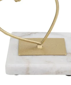 Porte-bougie cœurs en métal doré et base en marbre blanc