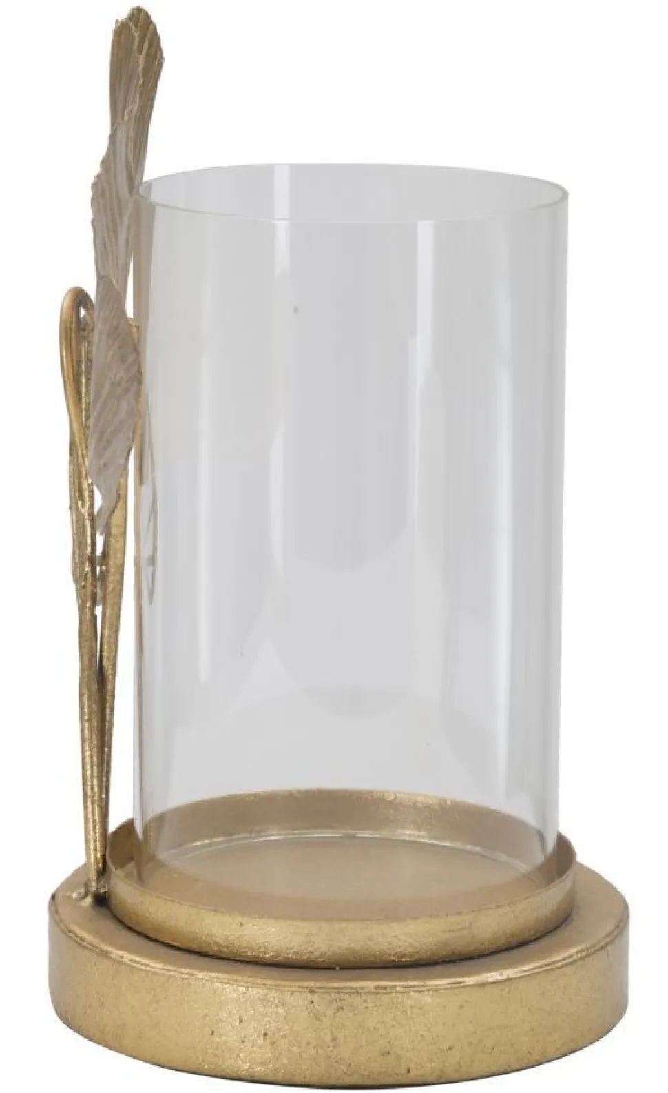Porte-bougie en métal doré design feuilles et verre