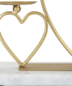 Porte-bougie en métal doré et marbre blanc design cœurs