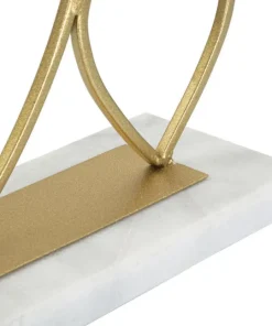Porte-bougie en métal doré et marbre blanc design cœurs