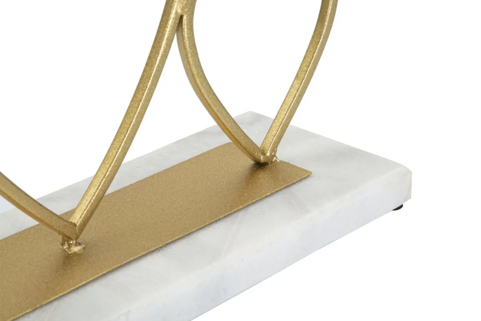Porte-bougie en métal doré et marbre blanc design cœurs