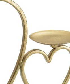 Porte-bougie en métal doré et marbre blanc design cœurs