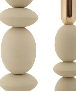 Porte-bougie ensemble 2 pcs Crème détails dorés