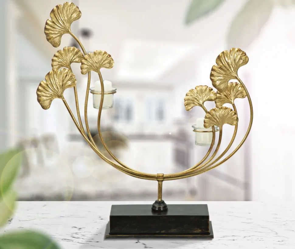 Porte-bougie Glam Métal Doré et Verre base Noir