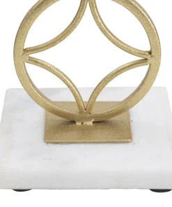 Porte-bougie géométrique métal doré et marbre Blanc