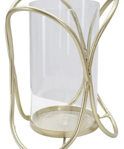 Porte-bougie géométrique métal doré et verre transparent