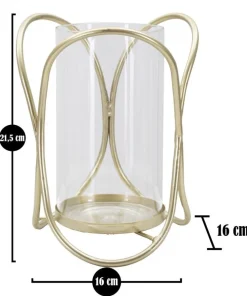 Porte-bougie géométrique métal doré et verre transparent