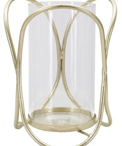 Porte-bougie géométrique métal doré et verre transparent
