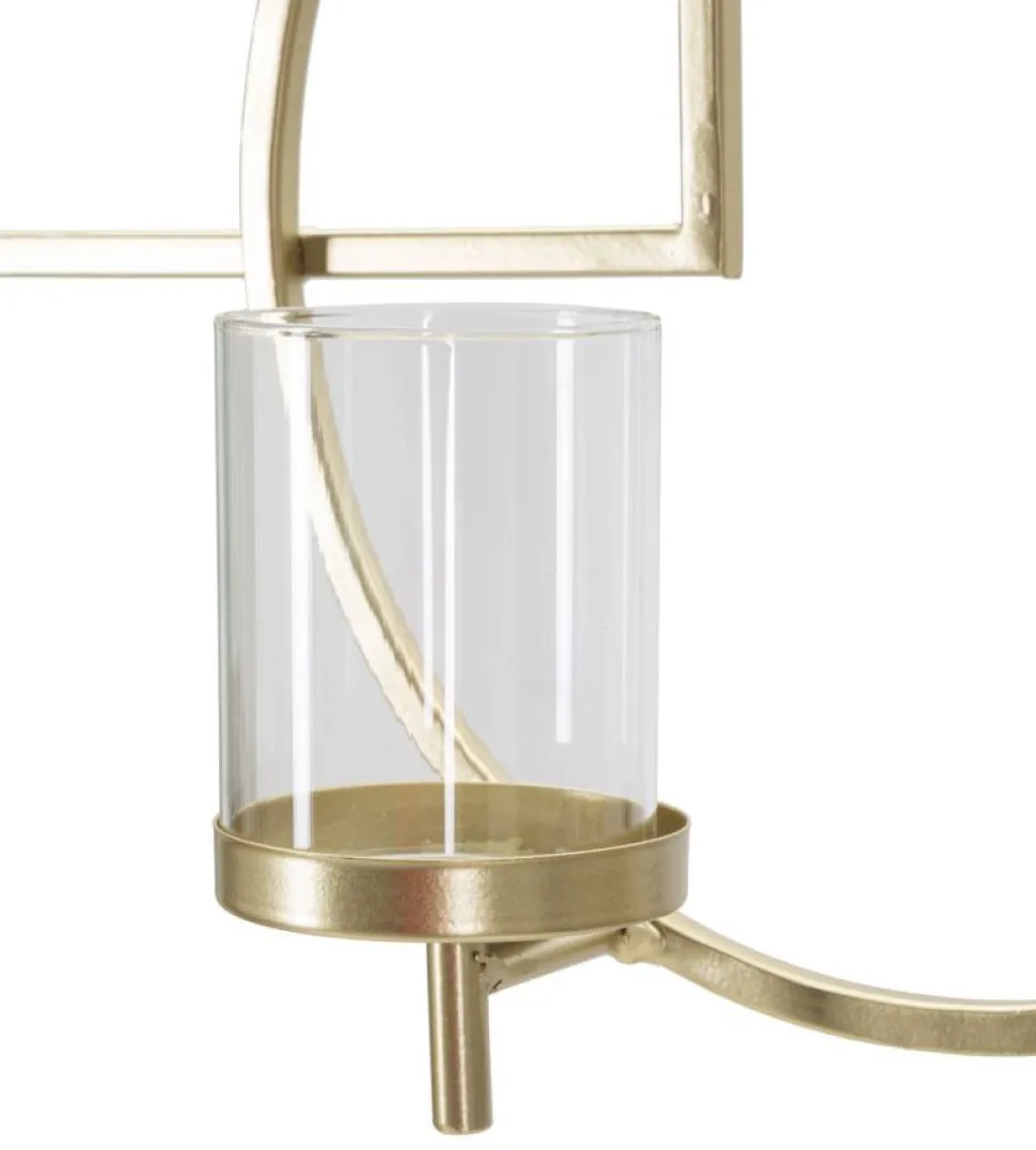 Porte-bougie mural géométrique en métal doré et verre transparent 5 lumières
