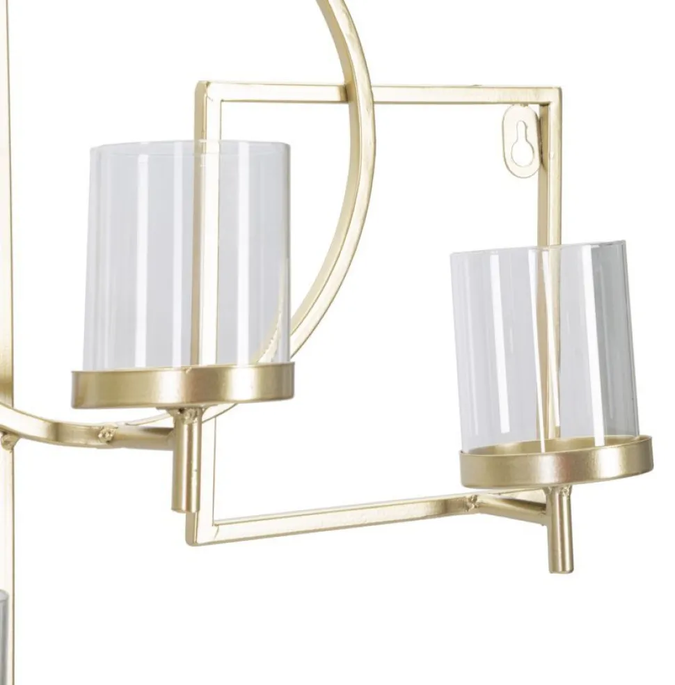 Porte-bougie mural géométrique en métal doré et verre transparent 5 lumières