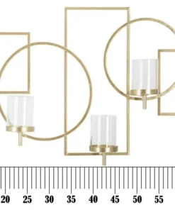 Porte-bougie mural géométrique en métal doré et verre transparent 5 lumières