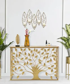 Porte-bougie mural métal doré design feuilles 5 bougies