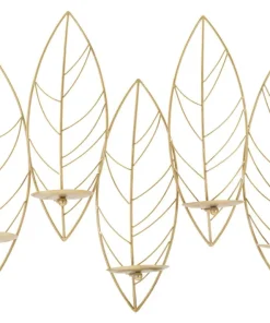 Porte-bougie mural métal doré design feuilles 5 bougies